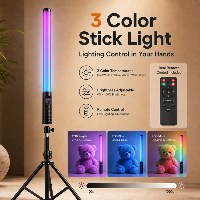 Photography Lighting Wand - RGB Handheld Video Light Wand, Portable